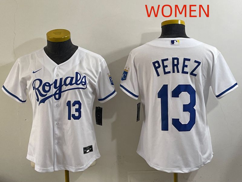 Women Kansas City Royals #13 Perez White Game Nike MLB Jersey style 003